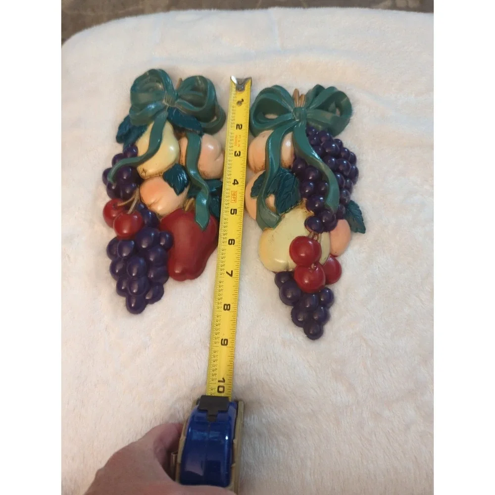 Vintage 1991 Burwood Products Fruit Wall Hanging Pair Wall Decor Kitsch, Ribbons